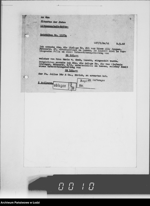 Obraz 8 z jednostki "Betr.Korrespondenz Buchhaltung mit dem Ä[ltesten] d[er] J[uden] Nr.801-1200"