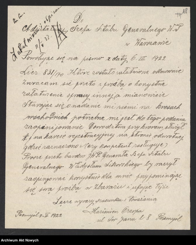 image.from.unit.number "Działalność Władysława Sikorskiego jako szefa Sztabu Generalnego WP. Sprawa uposażeń oficerów. Współpraca z francuskim dowództwem wojskowym. Stosunki dyplomatyczne między Polską a Rosją Radziecką. Raport, korespondencja."