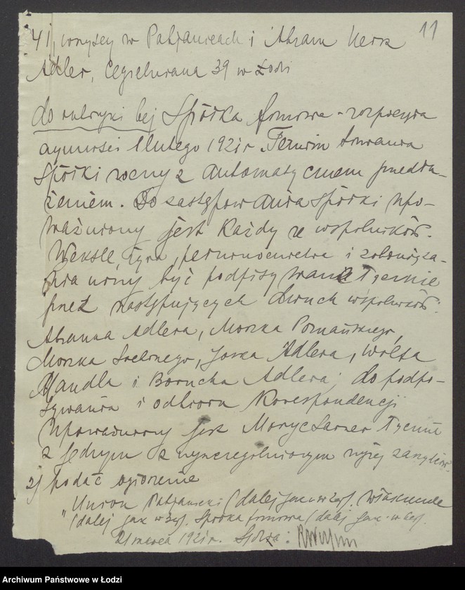 Obraz 13 z jednostki ""Union Pabjanicki"- Józef Leib Adler, Boruch Adler, Szlama Urbach, Abram Hersz Adler, Moszek Feiwel Poznański, Wolf Mendel- prowadzenie przedsiębiorstwa komisowo-ekspedycyjnego"