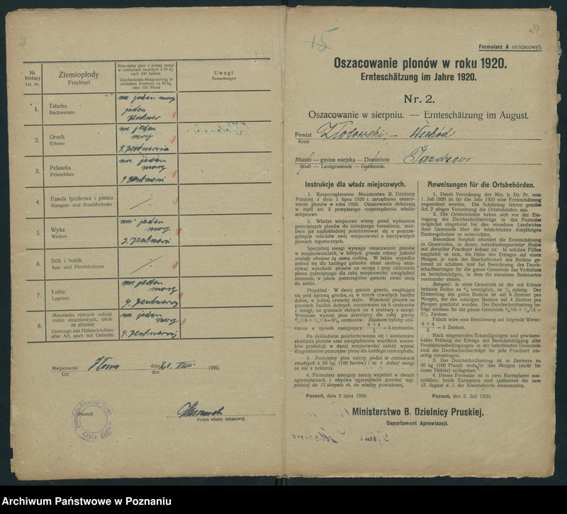 Obraz 17 z jednostki "[Oszacowanie plonów w powiecie złotowskim w roku 1920"