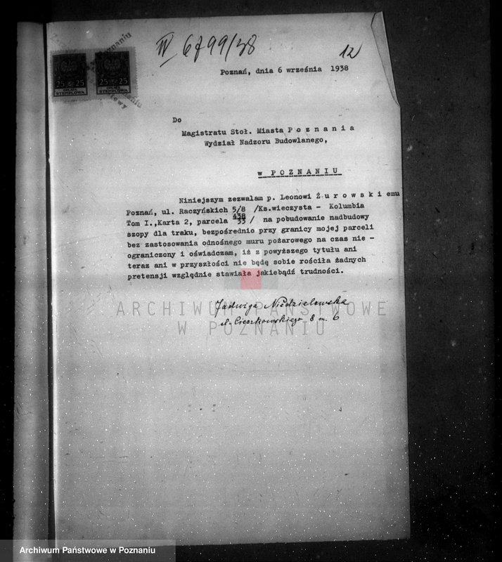 image.from.unit.number "Zatwierdzenie zakładu przemysłowego /tartaku i obróbki drzewa/ Własność L. Żeromskiego w Poznaniu"