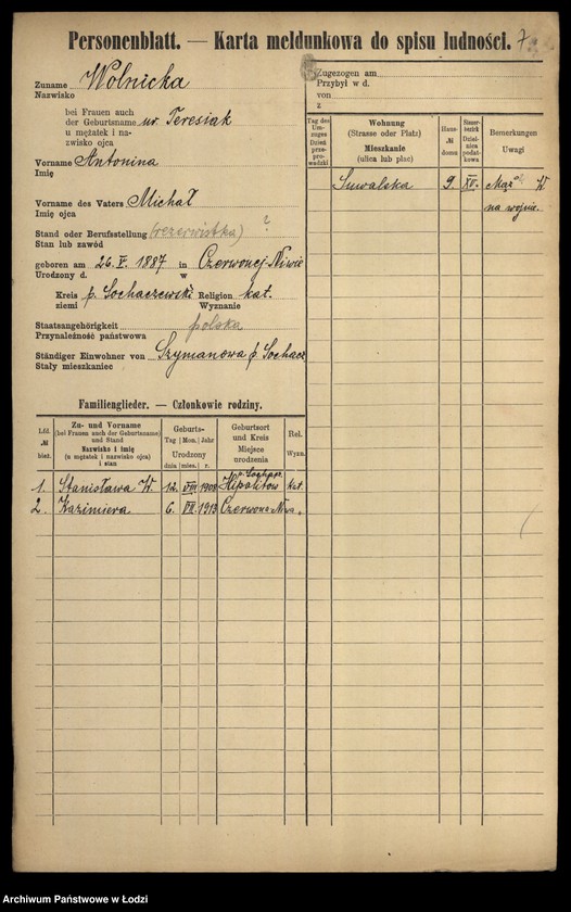 Obraz 9 z jednostki "[Spis ludności Łodzi] Wolniakiewicz - Wolst"