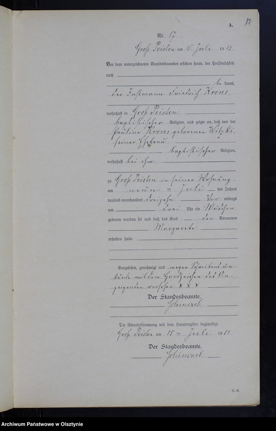 image.from.unit.number "Geburts-Neben-Register Nr 1 - 38 [Księga urodzeń- wtóropis ]"