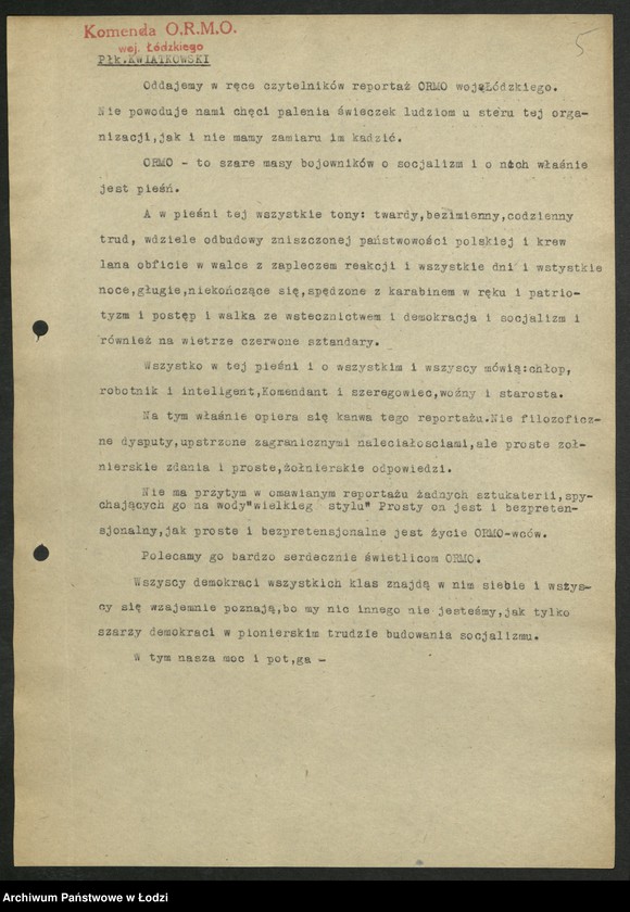 Obraz 5 z jednostki "Reportaż [Jerzego Ubysza o] Ochotniczej Rezerwie Milicji Obywatelskiej [województwa łódzkiego] "Milicja bez precedensu""