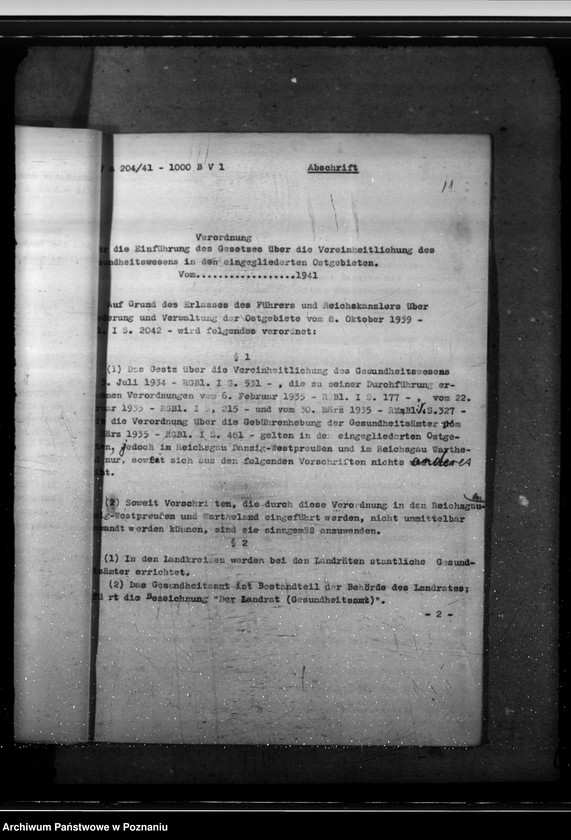 Obraz 16 z jednostki "Verordnung über die Einführung des Gesetzes über die Vereinheitlichung des Gesundheitswesens in den eingegliederten Ostgebieten."