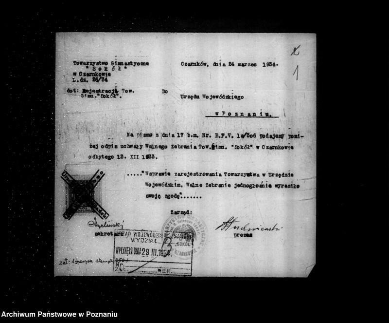 Obraz 5 z jednostki "/Towarzystwo Gimnastyczne Sokół w Czarnkowie - rejestracja/"