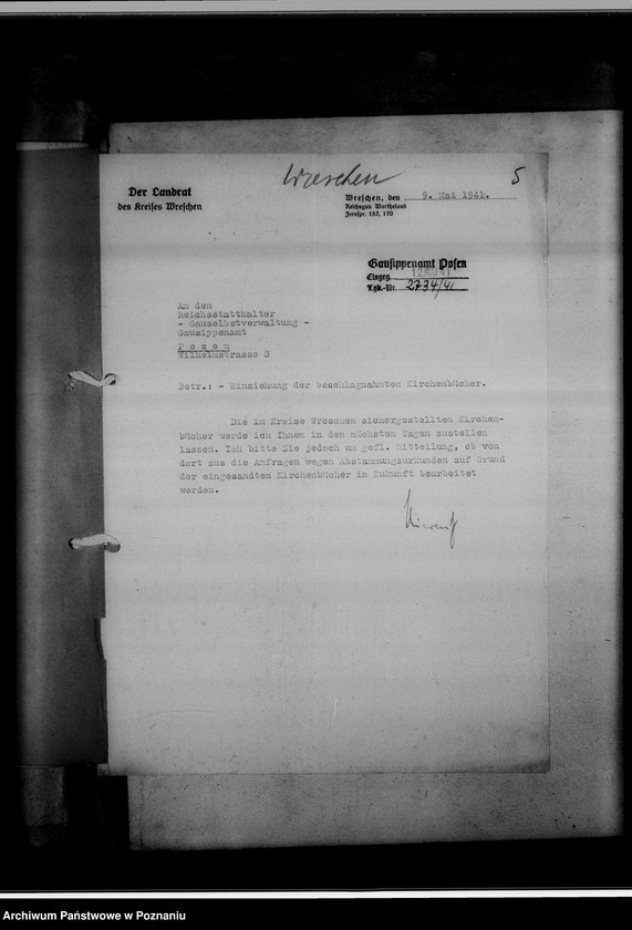 Obraz 9 z jednostki "Einziehungsprotokolle [ksiąg kościelnych] Kreis Wreschen [powiat wrzesiński]"