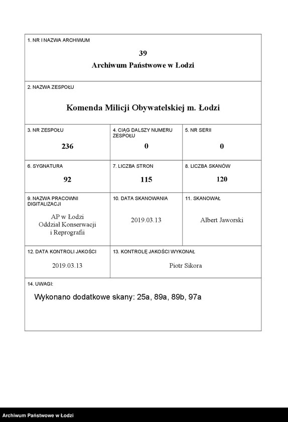Obraz 1 z jednostki "[Akta X Komisariatu Milicji Obywatelskiej - protokoły zajść ulicznych, aresztowań i osób zaginionych]"