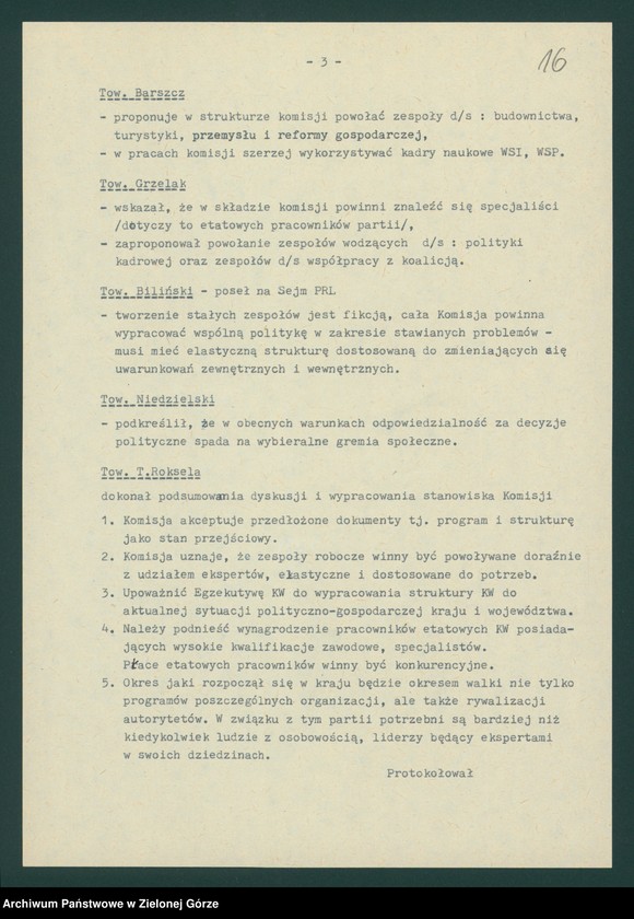 Obraz 18 z jednostki "Protokół z X plenarnego posiedzenia KW nt. Funkcjonowanie wojewódzkiej organizacji partyjnej w nowych warunkach politycznych. Załączniki. 14 kwietnia 1989"
