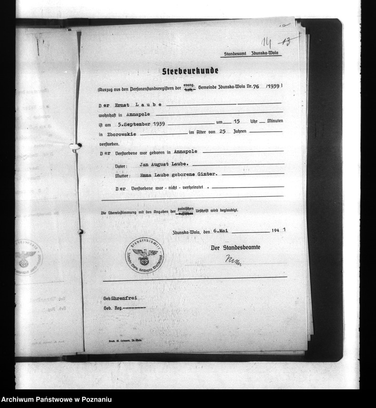 Obraz 18 z jednostki "Wykazy miejscowych Niemców, którzy zginęli w 1939 roku. Kreis Sieradsch (Sieradz)"