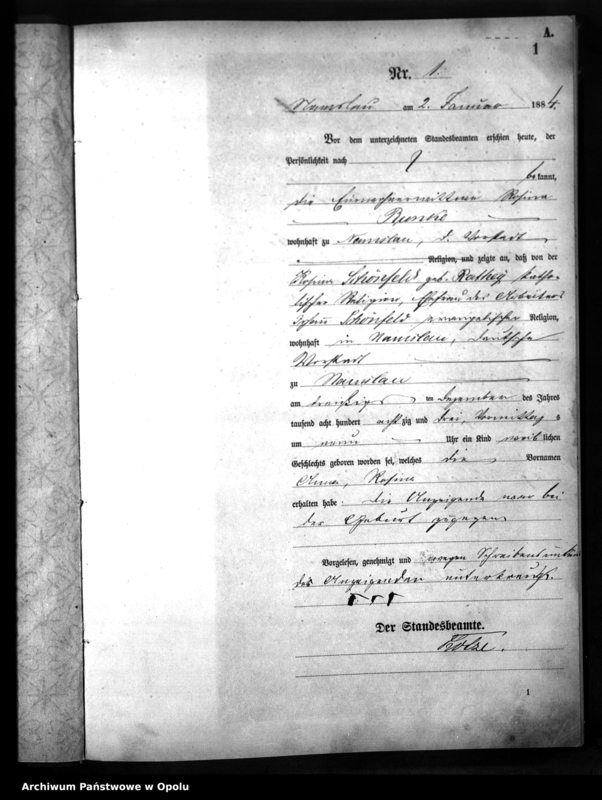 Obraz z jednostki "[Urząd Stanu Cywilnego w Namysłowie. Księga urodzeń za rok 1884]"