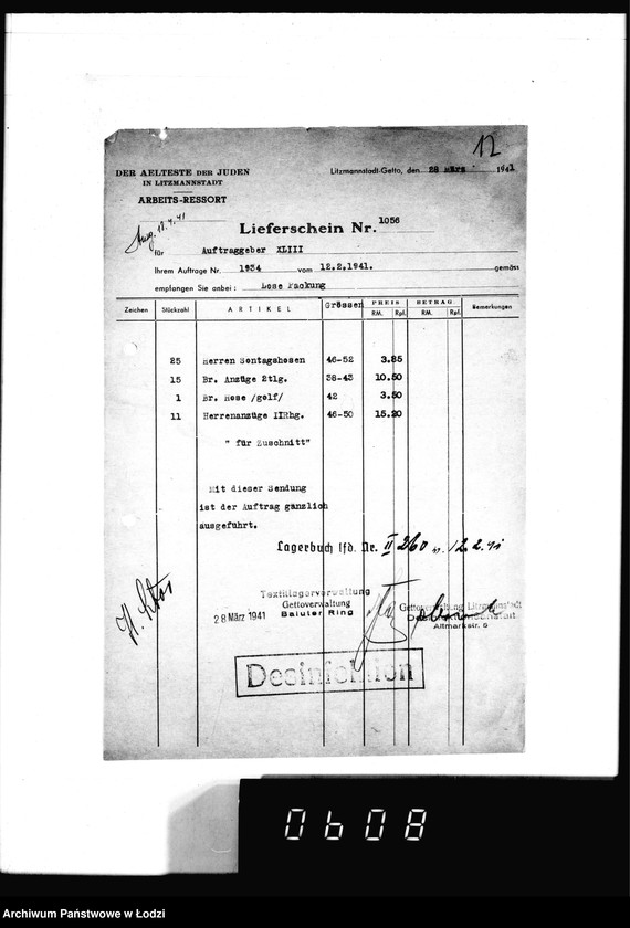 Obraz 16 z jednostki "[Dowody dostawy ubrań i czapek dla fimy] Sachsendahl Ostrowo"