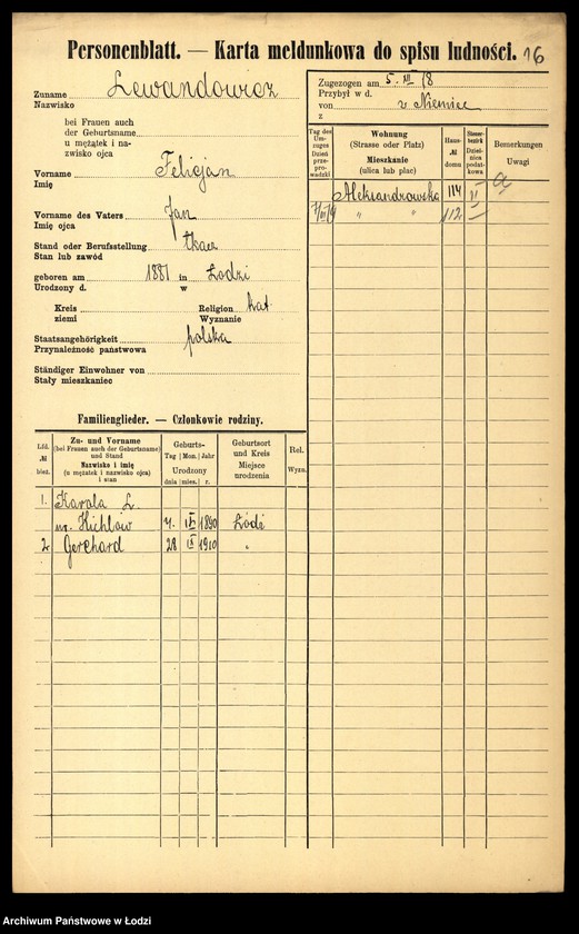 Obraz 18 z jednostki "[Spis ludności Łodzi] Lewan - Lewandowski"