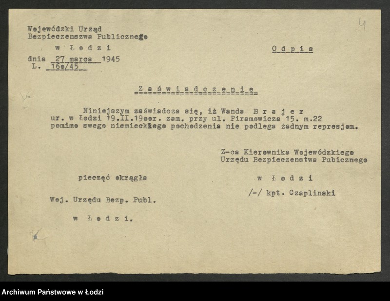 Obraz 5 z jednostki "Akta dotyczące Niemców [- podania, opinie, zaświadczenia i postanowienia Komisji]"