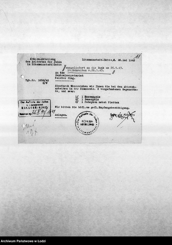 Obraz 14 z jednostki "[Korespondencja PSŻ z wydziałami i resortami getta w różnych sprawach]"