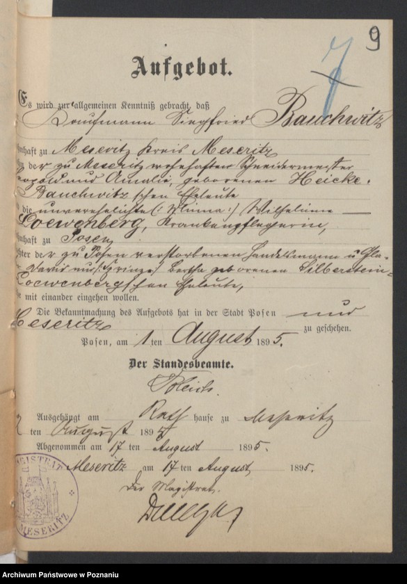 Obraz 12 z jednostki "Die von den Verlobten beigebrachten Urkunden zur Eheschliessung pro 1895"