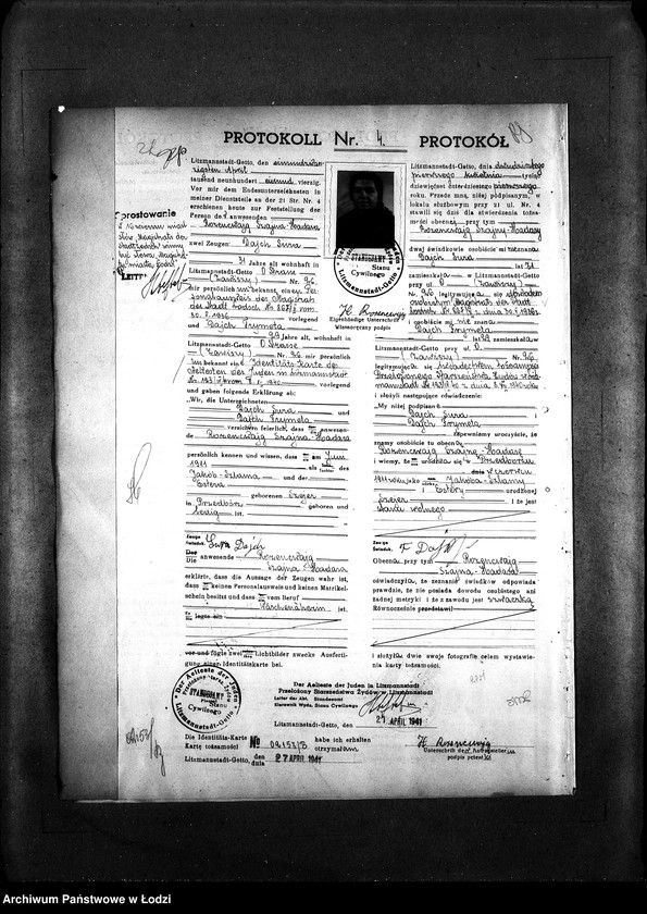 Obraz 7 z jednostki "[Protokoły stwierdzające na podstawie zeznań 2 świadków personalia i tożsamość osób ubiegających się o kartę tożsamości]"