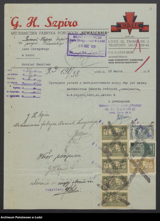 Obraz 3 z jednostki "Gerszon Henoch Szpiro- Mechaniczna Fabryka Pończoch Szwajcaria"