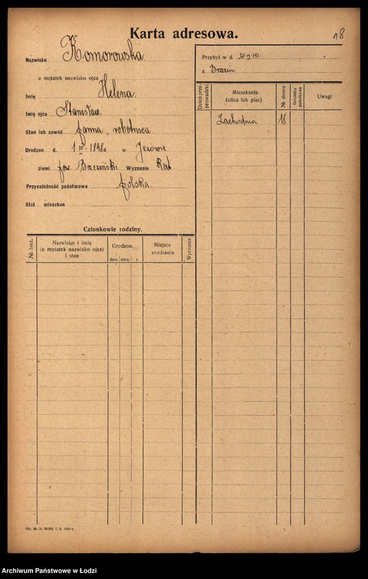 Obraz 20 z jednostki "[Spis ludności Łodzi] Komorowska - Kon"