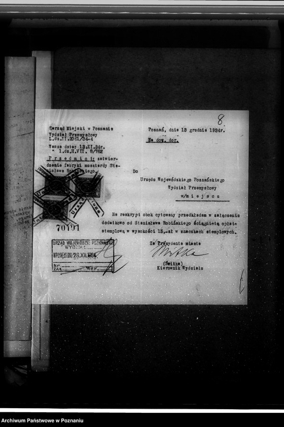 Obraz 12 z jednostki "Zatwierdzenie zakładu przemysłowego /Fabryki musztardy/ St. Robińskiego w Poznaniu"