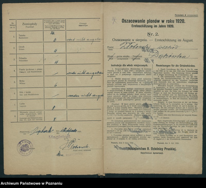 Obraz 6 z jednostki "[Oszacowanie plonów w powiecie złotowskim w roku 1920"