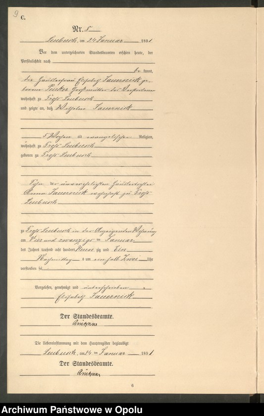 image.from.unit.number "Sterbe-Neben-Register Standes-Amt Leubusch 1891"