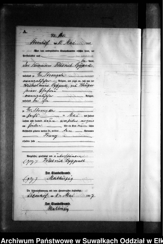 image.from.unit.number "Geburts-Neben-Register des Preussischen Standes-Amtes Gr. Strengeln Kreis Angerburg"