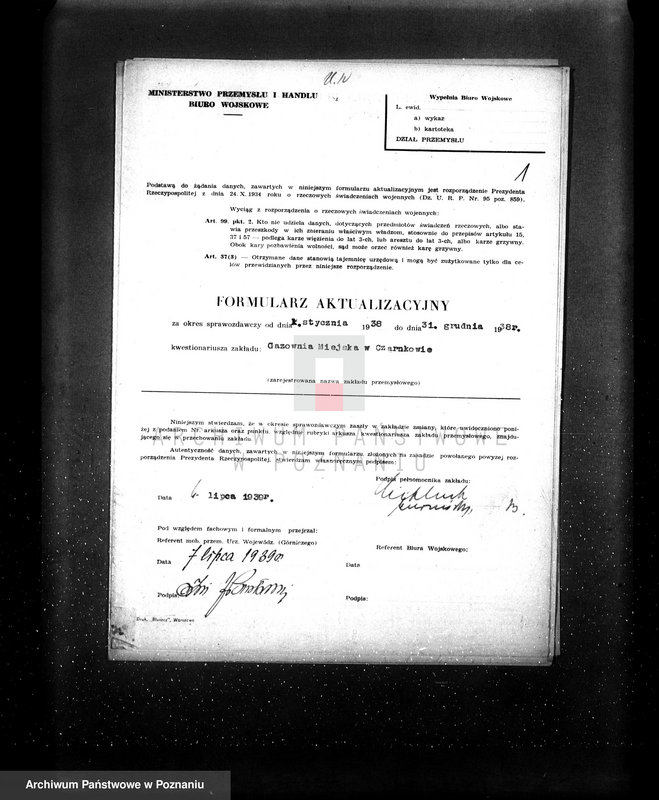 Obraz 5 z jednostki "Gazownia Miejska w Czarnkowie Kwestionariusze"