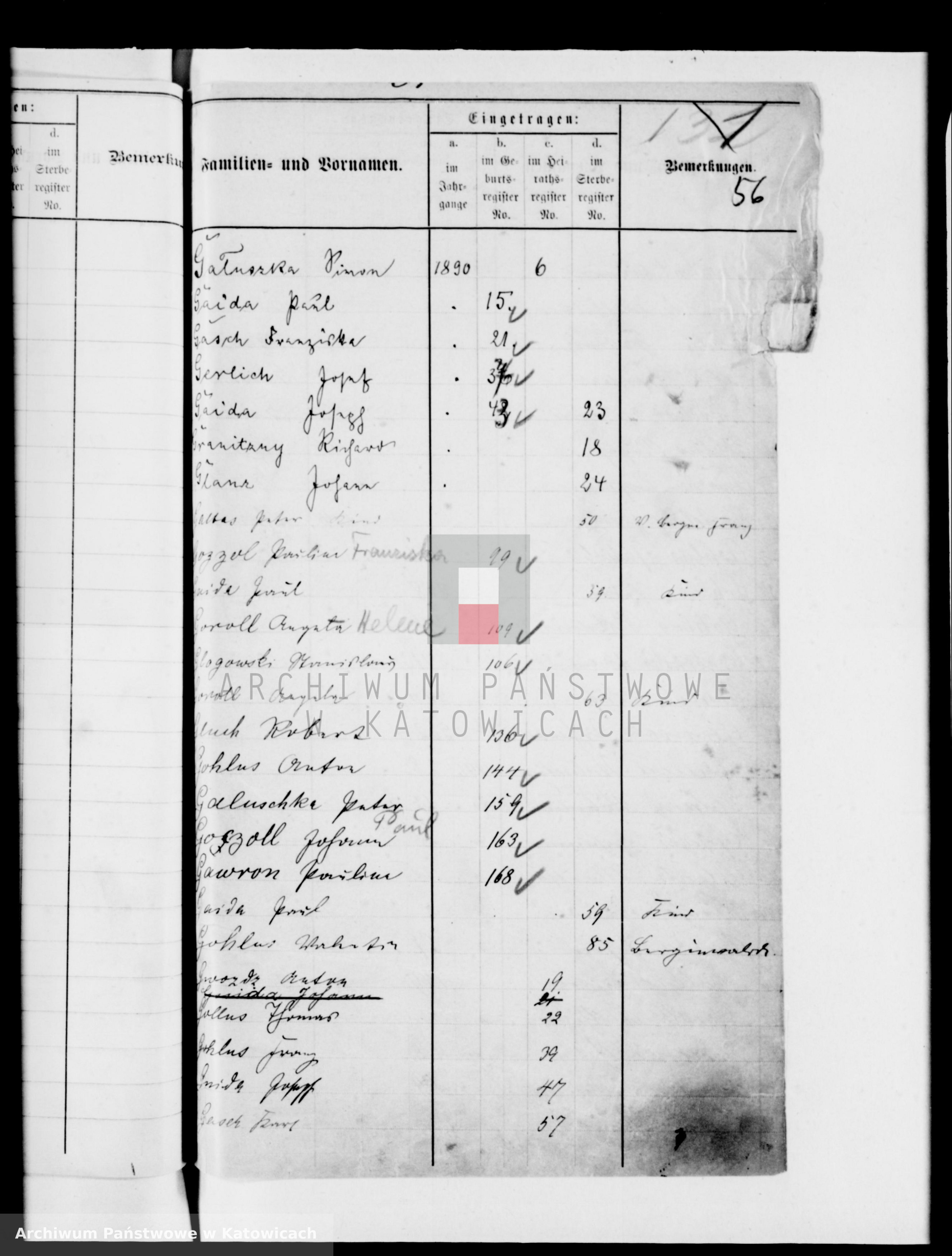 Skan z jednostki: Skorowidz do ksiąg urodzeń, małżeństw i zgonów za lata 1890-1899