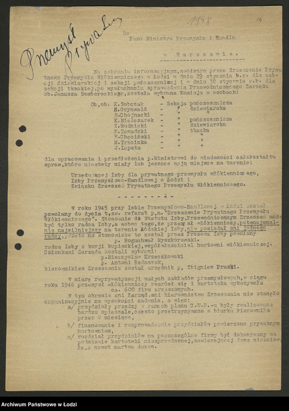 Obraz 17 z jednostki "Związek Zrzeszeń Prywatnego Przemysłu Włókienniczego; protokół z Walnego Zjazdu Delegatów, sprawozdanie [z działalności, wykaz przedsiębiorstw]"