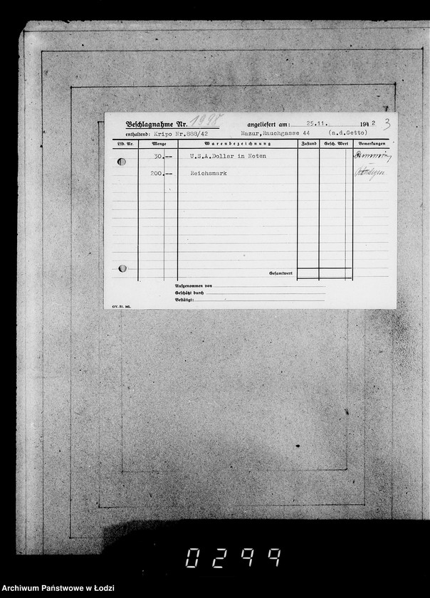 Obraz 7 z jednostki "Kripo 1801-2000 [Kartoteka skonfiskowanego majątku ruchomego u Żydów]"