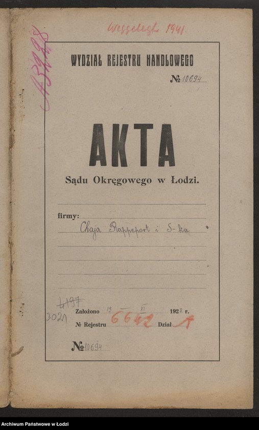 Obraz 2 z jednostki "Chaja Rappeport i S-ka- fabrykacja i sprzedaż towarów manufakturowych"