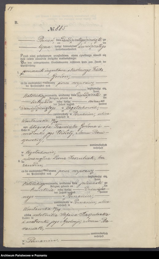 Obraz 16 z jednostki "Księga miejscowa małżeństw tom IV[Rejestr główny małżeństw]"