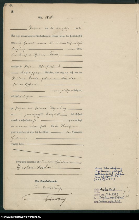 Obraz 16 z jednostki "Księga miejscowa urodzeń tom IV [Rejestr główny urodzeń]"