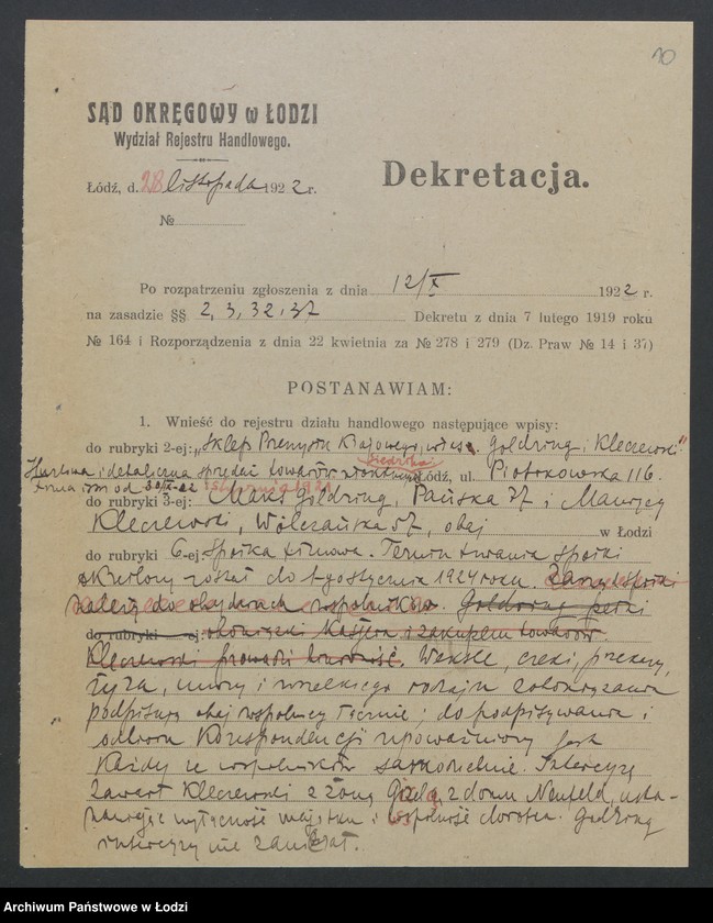 Obraz 12 z jednostki "Goldring i Kleczewski – sprzedaż towarów manufakturowych"