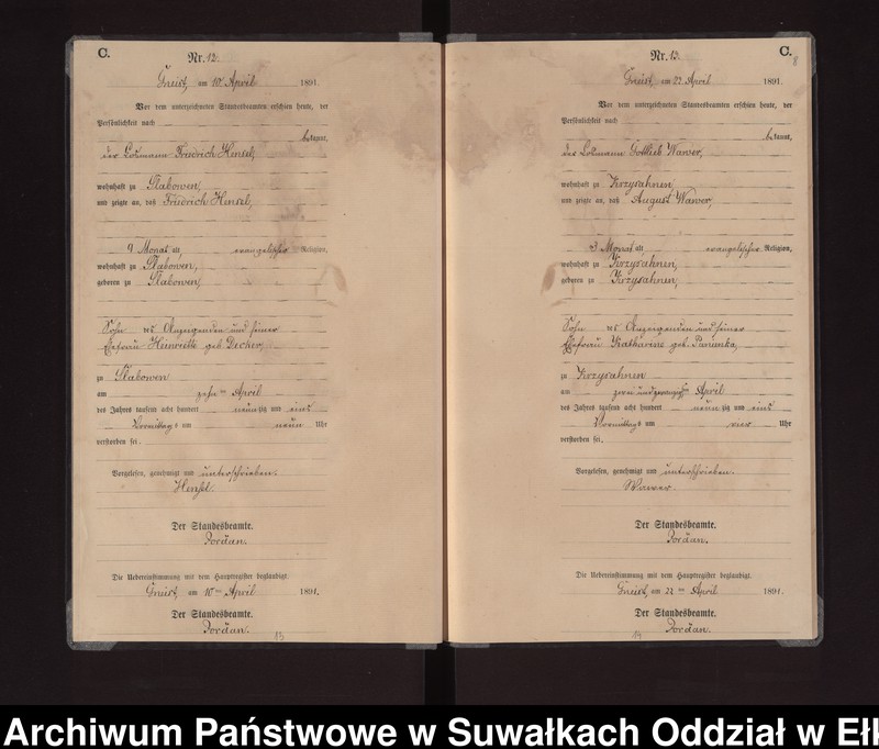 image.from.unit.number "Sterbe-Neben-Register des Königlichen Preussischen Standes-Amtes Gneist Kreis Loetzen"