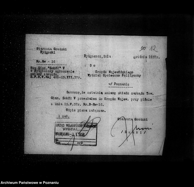 Obraz 16 z jednostki "/Towarzystwo Gimnastyczne Sokół V Bydgoszcz- rejestracja/"