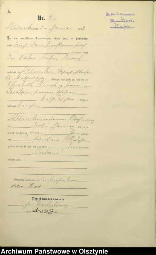 image.from.unit.number "Geburts-Haupt-Register Tom I,Nr 1 - 399"