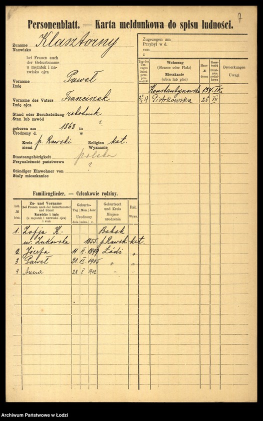 Obraz 9 z jednostki "[Spis ludności Łodzi] Klarowski - Klekotek"