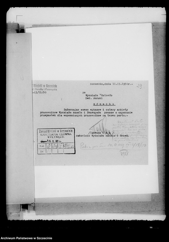 Obraz 20 z jednostki "Korespondencja dotycząca portu szczecińskiego i wydawania przepustek"