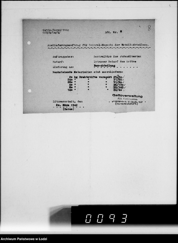 Obraz 12 z jednostki "Auslieferungsaufträge [na dostawę maszyn i artykułów metalowych do Getta]"