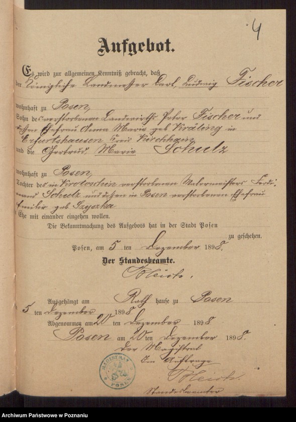 Obraz 6 z jednostki "Die von den Verlobten beigebrachten Urkunden zur Eheschliessung pro 1899"