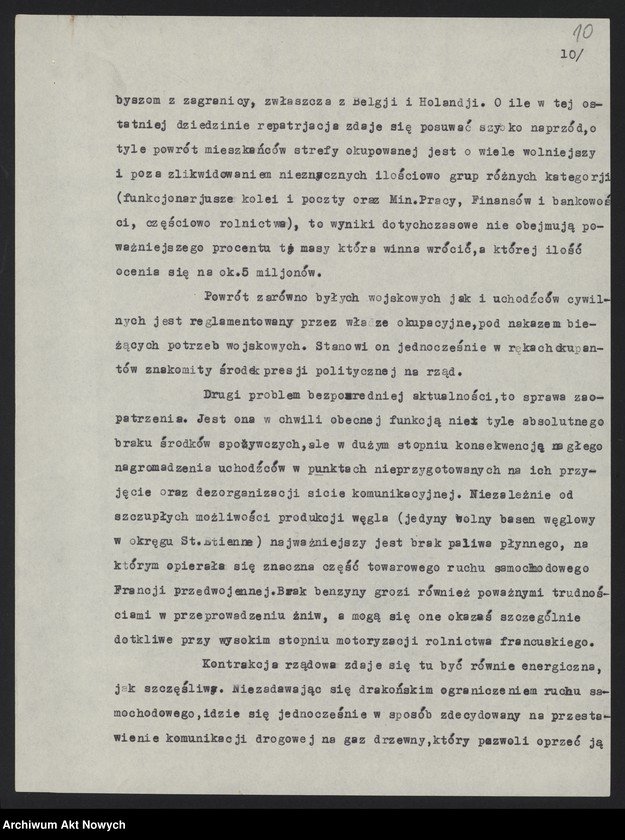 image.from.unit.number "Referat o sytuacji wewnętrznej we Francji po zawarciu zawieszenia broni z Niemcami (Autora nie ustalono, na pierwszej stronie napis - S. Elka)"