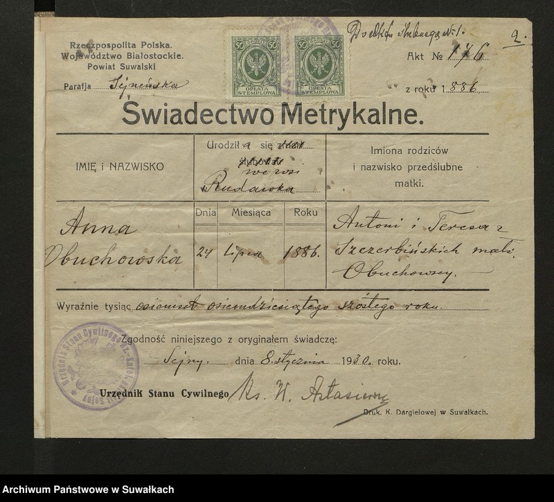 image.from.unit.number "Dokumenty Zaślubionych parafji Rzymsko-Katolickije Smolańskiej za 1930 rok"