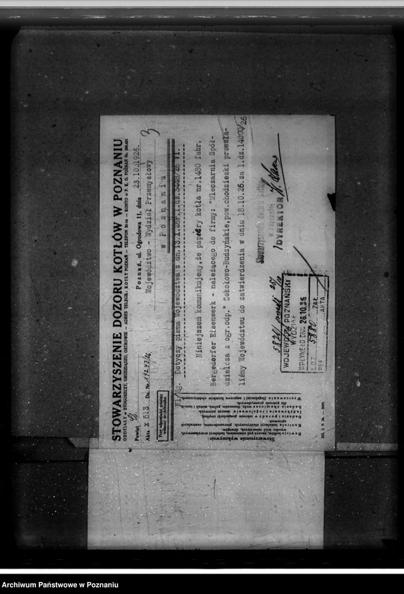 Obraz 7 z jednostki "Mleczarnia Spółdzielcza z ograniczoną odpowiedzialnością Sokołowo- Budzyńskie pow. chodzieski, zatwierdzenie kotła parowego"