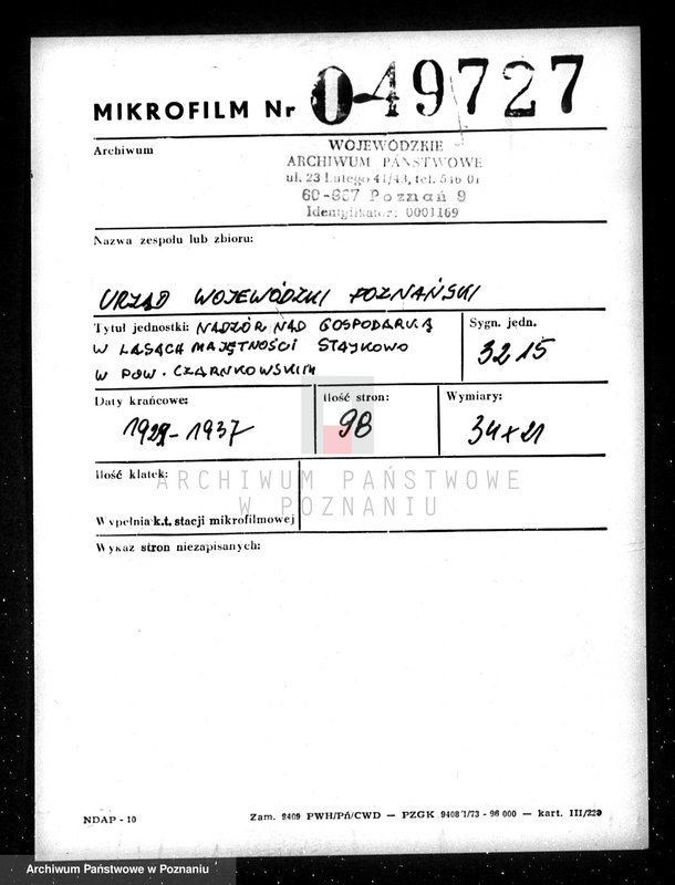 Obraz 2 z jednostki "Nadzór nad gospodarką leśną w lasach majętności Stajkowo powiecie czarnkowskim"