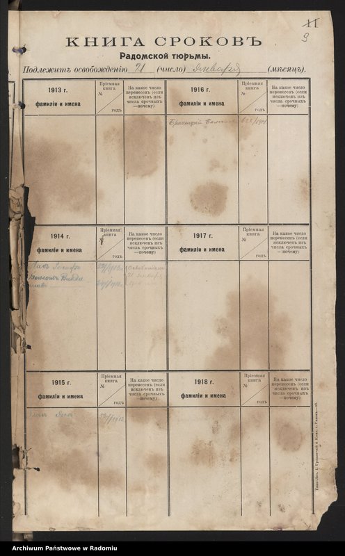 Obraz 7 z jednostki "[Księga terminów zakończenia kary osadzonych w Więzieniu Radomskim]"