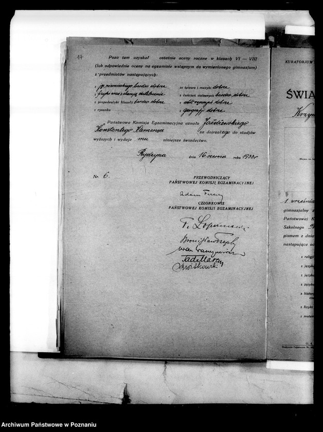 Obraz 20 z jednostki "Prywatne Gimnazjum imienia Sułkowskich w Rydzynie [odpisy świadectw egzaminu dojrzałości 1938 i 1939]"