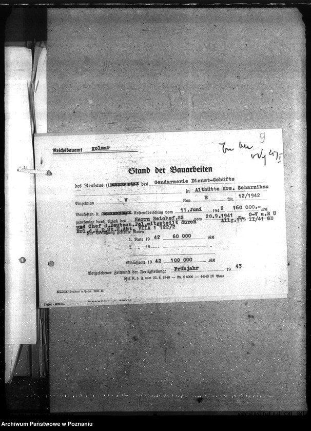 Obraz 13 z jednostki "Althütte- Kreis Scharnikau, Nordwalde, Kreis Obornik, Feldhei, Kreis Obornik (budowy na rzecz policji)"