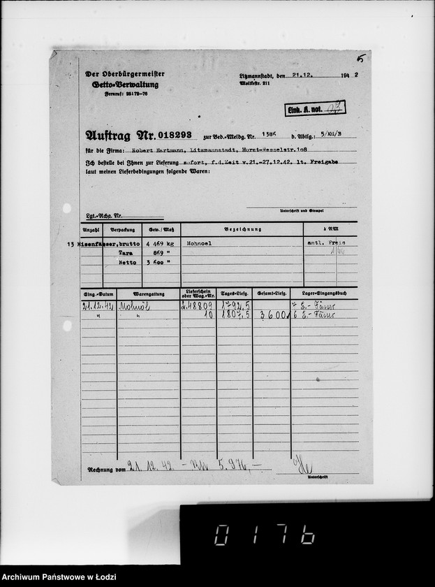 Obraz 19 z jednostki "Lebensmitteleinkauf. Aufträge, [Lieferscheinen und Rechnungen] 18291-18370"